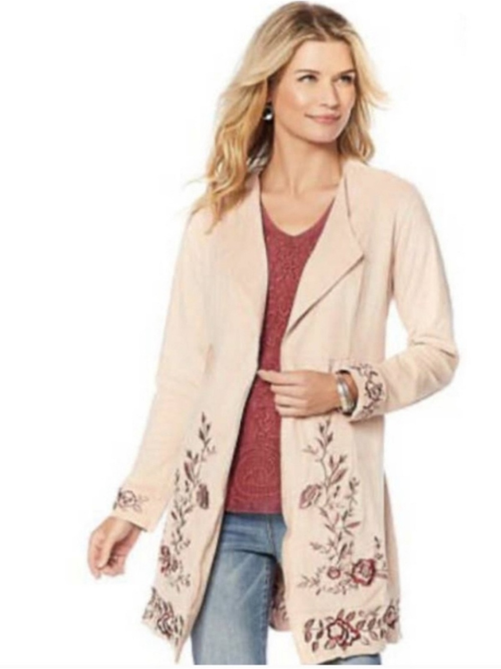 Curations Faux Suede Embroidered Open-Front Blazer Jacket Women’s Large